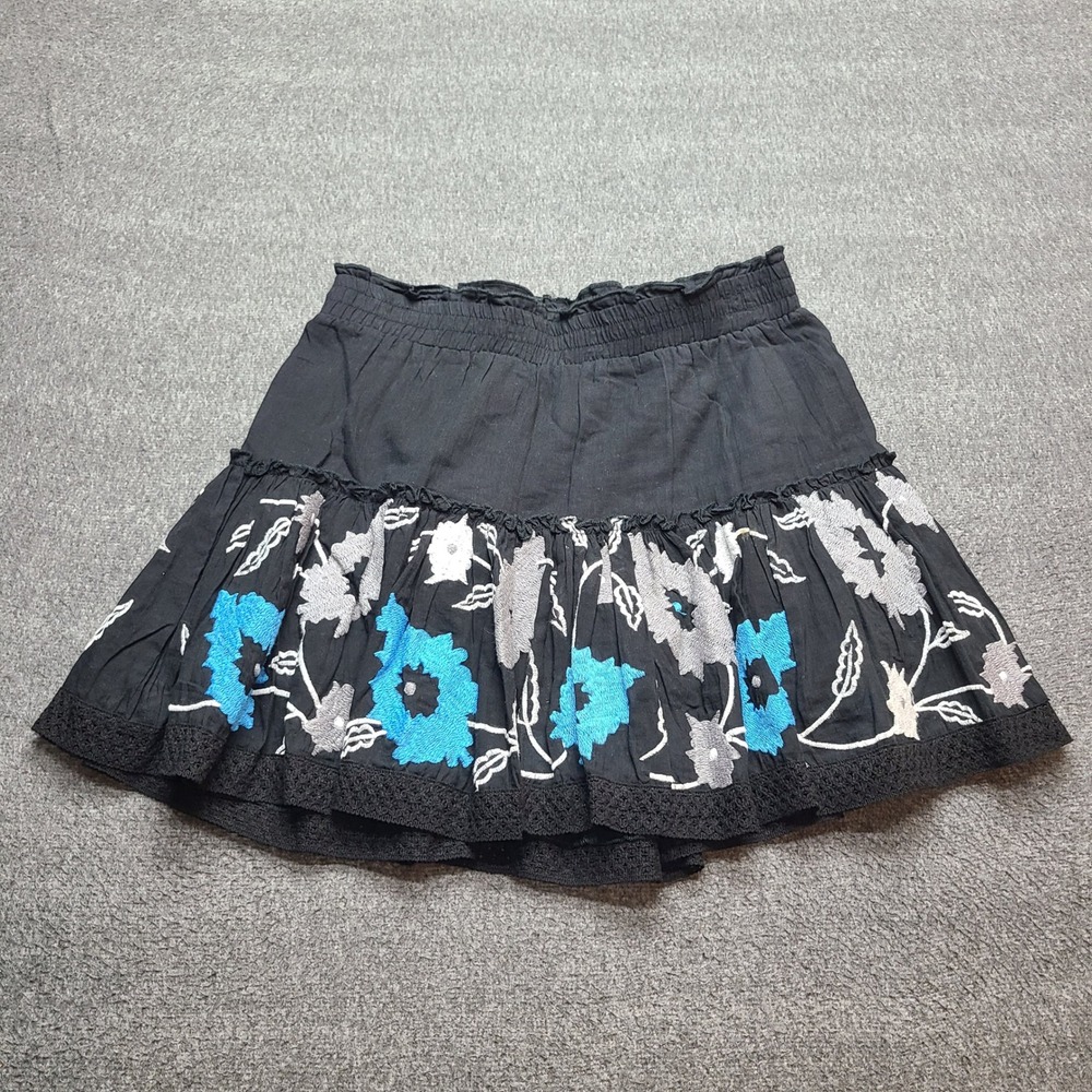 MISA Los Angeles Mini Skirt Womens Medium Black Floral Embroidered Boho